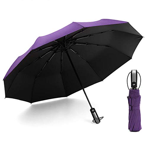 Leobtain Paraguas Plegable de Viaje a Prueba de Viento con Recubrimiento Auto Abierto Cierre Ligero 10 Costillas Automático Sun Rain Paraguas Canopy Compact con luz Reflectante con Agua