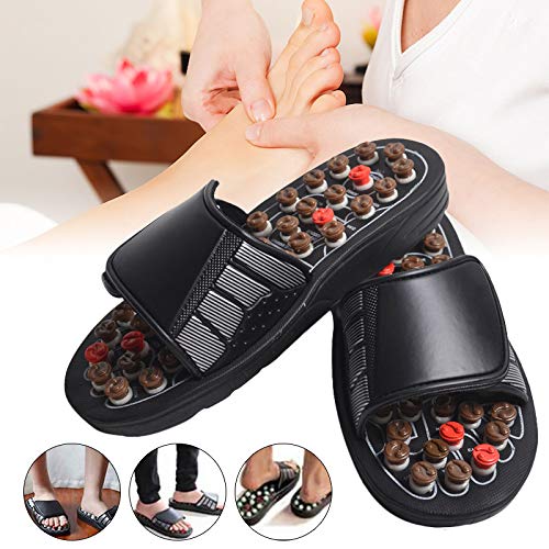 Leobtain Yoga Fitness Slippers, Reflexology Acupressure Foot Massage Tools Mat, Wood Therapy Pain Relief Health Shoes, Ball Points Sandals, Relaxation Gifts for Men and Women, blanco, 42