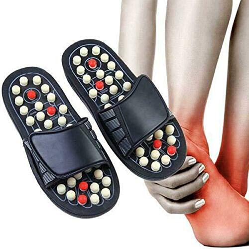 Leobtain Yoga Fitness Slippers, Reflexology Acupressure Foot Massage Tools Mat, Wood Therapy Pain Relief Health Shoes, Ball Points Sandals, Relaxation Gifts for Men and Women, blanco, 42