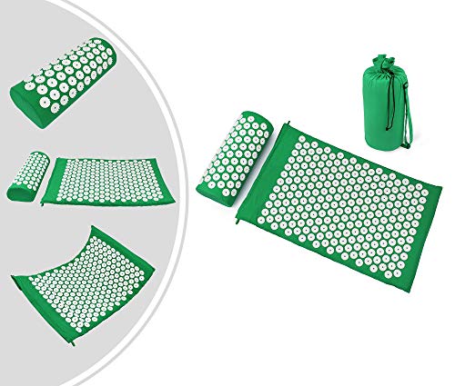Leogreen - Alfombra de Acupuntura y Juego de Almohadas, Estera Set de Masaje, Verde, con bolsa y almohada, Estándar/Certificación: ROHS, Numero de clavos: 66 piezas en la almohada Leogreen - Alfombra de Acupuntura y Juego de Almohadas, Estera Set de Masaje, Verde, con bolsa y almohada, Estándar/Certificación: ROHS, Numero de clavos: 66 piezas en la almohada