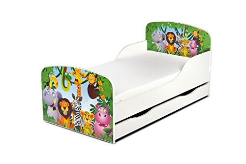 Leomark Cama Infantil Completa de Madera - Animales Zoo - Marco de Cama, Colchón, Somier, cajón, Blanco Muebles para Niños, Moderno Dormitorio, Impresa Mobiliario, Espacio para Dormir: 140/70 cm Leomark Cama Infantil Completa de Madera - Animales Zoo - Marco de Cama, Colchón, Somier, cajón, Blanco Muebles para Niños, Moderno Dormitorio, Impresa Mobiliario, Espacio para Dormir: 140/70 cm