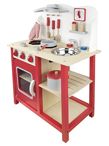 Leomark Cocina Madera Infantil De Juguete - color Classic Roja -Accesorios: Reloj, Grifo y Fregadero, Cubiertos, Utensilios de Cocina, Para Niños, Juego de Imitación, Dim: 60x30x75 (altura) cm Leomark Cocina Madera Infantil De Juguete - color Classic Roja -Accesorios: Reloj, Grifo y Fregadero, Cubiertos, Utensilios de Cocina, Para Niños, Juego de Imitación, Dim: 60x30x75 (altura) cm