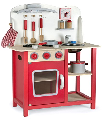 Leomark Cocina Madera Infantil De Juguete - color Classic Roja -Accesorios: Reloj, Grifo y Fregadero, Cubiertos, Utensilios de Cocina, Para Niños, Juego de Imitación, Dim: 60x30x75 (altura) cm Leomark Cocina Madera Infantil De Juguete - color Classic Roja -Accesorios: Reloj, Grifo y Fregadero, Cubiertos, Utensilios de Cocina, Para Niños, Juego de Imitación, Dim: 60x30x75 (altura) cm