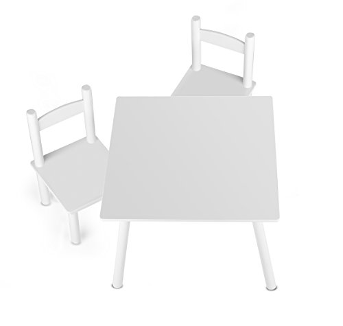 Leomark Conjunto Infantil de Mesa y 2 Sillas Madera, Juego de Blanco Muebles Infantiles para Niños, Estable, Diversión y Aprendizaje, Fácil Montaje, Color Blanco, Altura: 42 cm