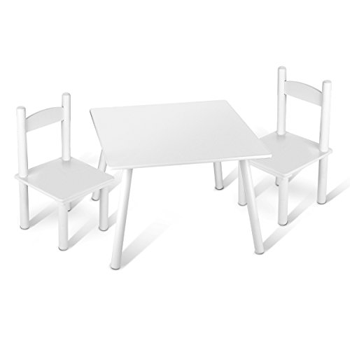 Leomark Conjunto Infantil de Mesa y 2 Sillas Madera, Juego de Blanco Muebles Infantiles para Niños, Estable, Diversión y Aprendizaje, Fácil Montaje, Color Blanco, Altura: 42 cm