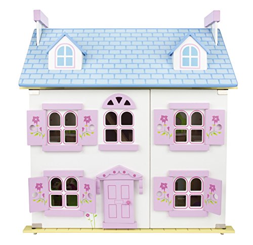 Leomark Dream House Casa de Muñecas de Madera con muñecas - Color Rosa - Villa (60 cm - altura), Equipo Completo, Excelente Calidad, Accesorios adicionales