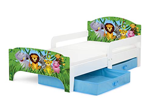 Leomark Smart Cama Infantil de Madera - Zoo - Marco de Cama, Colchón y Cajón, robustro Cómodo Dormitorio Impresa, Muebles para Niños, Espacio para Dormir: 140/70 cm