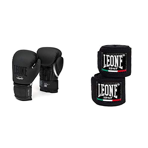 LEONE 1947 GN059 Guantes de Boxeo, Unisex – Adulto, Negro, 14OZ + 1947 AB705 - Vendas de Boxeo, Color Negro, tamaño 2,5m LEONE 1947 GN059 Guantes de Boxeo, Unisex – Adulto, Negro, 14OZ + 1947 AB705 - Vendas de Boxeo, Color Negro, tamaño 2,5m