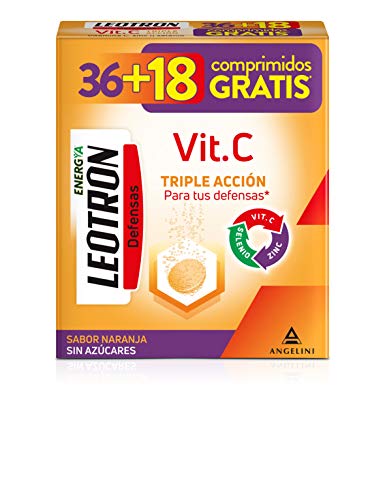 LEOTRON Vitamina C 36+18 comprimidos efervescentes - Complemento alimenticio con vitamina C, zinc y selenio con edulcorantes