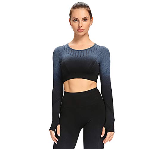 Leoyee Seamless Gradient Gym Medias Camisa Deportiva Yoga Top para Mujeres Running Camiseta de Entrenamiento Top de Manga Larga