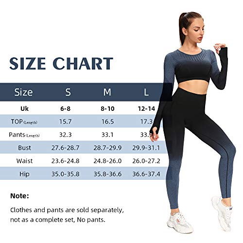 Leoyee Seamless Gradient Gym Medias Camisa Deportiva Yoga Top para Mujeres Running Camiseta de Entrenamiento Top de Manga Larga