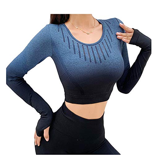 Leoyee Seamless Gradient Gym Medias Camisa Deportiva Yoga Top para Mujeres Running Camiseta de Entrenamiento Top de Manga Larga