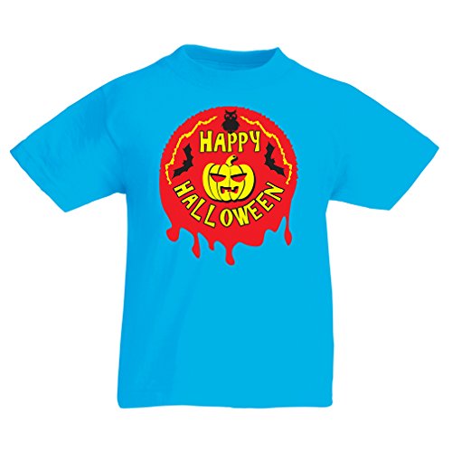 lepni.me Camisas para niños Happy Halloween! - Party Clothes - Pumpkins, Owls, Bats (7-8 Years Azul Claro Multicolor)