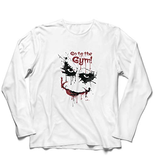 lepni.me Camiseta de Manga Larga para Hombre IR al Gimnasio Asustado Cara de Payaso (Medium Blanco Multicolor)