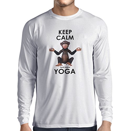 lepni.me Camiseta de Manga Larga para Hombre Mantenga la Calma y Haga Yoga Ashtanga Hatha Kundalini Yoga Prenatal (Medium Blanco Multicolor)