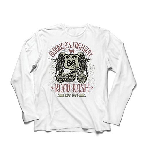 lepni.me Camiseta de Manga Larga para Hombre Ruta 66, autopista de los Estados Unidos - Road Rash, Ropa de Motorista (X-Large Blanco Multicolor)