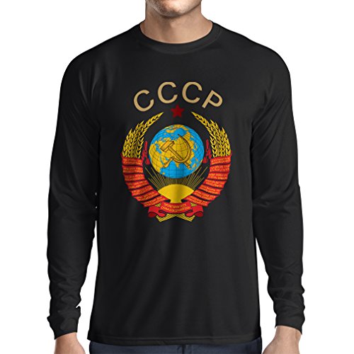 lepni.me Camiseta de Manga Larga para Hombre СССР URSS Unión Soviética Bandera de Rusia y Himno (Large Negro Multicolor)
