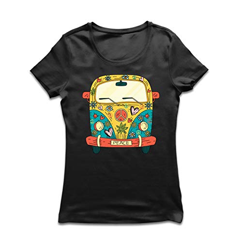 lepni.me Camiseta Mujer Años 60 70 Hippie Van, Flores, Amor, símbolo de Paz Libertad (Large Negro Multicolor) lepni.me Camiseta Mujer Años 60 70 Hippie Van, Flores, Amor, símbolo de Paz Libertad (Large Negro Multicolor)