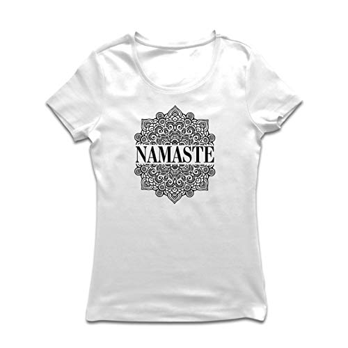 lepni.me Camiseta Mujer Meditación Yoga Namaste Mandala Zen Regalo Espiritual para Yogui (Large Blanco Multicolor)