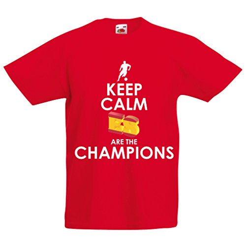 lepni.me Camiseta Niños/Niñas Españoles Son los campeones, Campeonato de Rusia 2018, Copa del Mundo - Equipo del fútbol de Camisa del admirador de España (14-15 Years Rojo Multicolor)