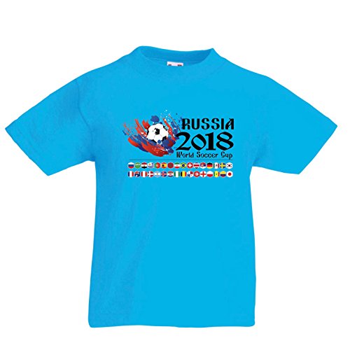 lepni.me Camiseta para Niño/Niña Copa Mundial de Rusia 2018, Las 32 Banderas Nacionales del Equipo de fútbol (7-8 Years Azul Claro Multicolor)