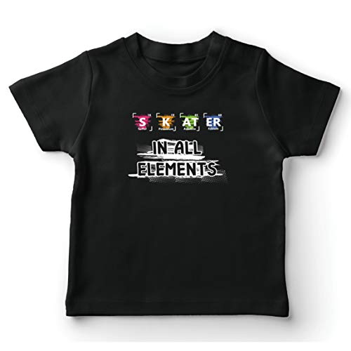 lepni.me Camiseta para Niño/Niña Patinador en Todos los Elementos Química Periódica de Mesa Deporte (3-4 Years Negro Multicolor)