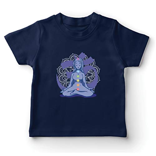 lepni.me Camiseta para Niño/Niña Yoga Meditación Namasté Asana Mandala Mente Cuerpo Alma (12-13 Years Azul Oscuro Multicolor)