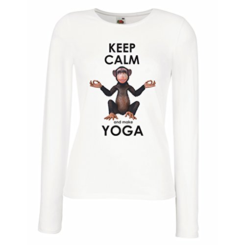 lepni.me Camisetas de Manga Larga para Mujer Mantenga la Calma y Haga Yoga Ashtanga Hatha Kundalini Yoga Prenatal (Medium Blanco Multicolor)