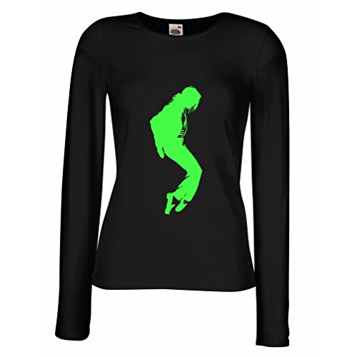 lepni.me Camisetas de Manga Larga para Mujer Me Encanta MJ - Ropa de Club de Fans, Ropa de Concierto (X-Large Negro Verde)