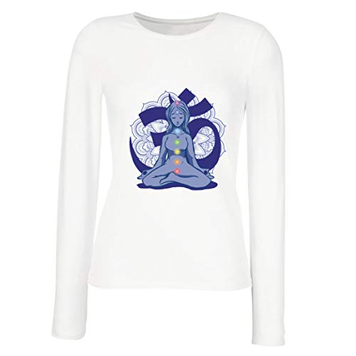 lepni.me Camisetas de Manga Larga para Mujer Yoga Meditación Namasté Asana Mandala Mente Cuerpo Alma (Medium Blanco Multicolor)