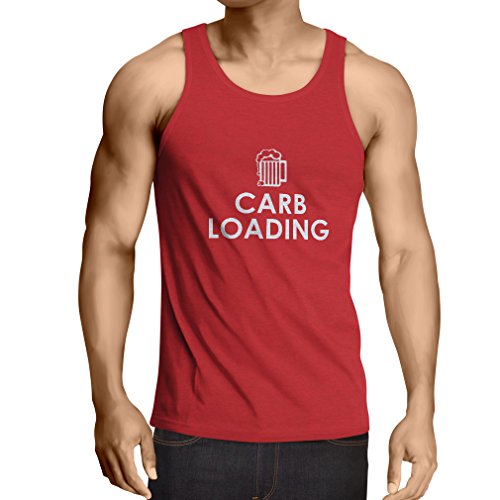 lepni.me Camisetas de Tirantes para Hombre Ejercicio de Entrenamiento Carga de carbohidratos, Levantamiento de Pesas, Humor sarcástico (XX-Large Rojo Blanco)