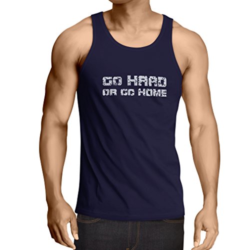 lepni.me Camisetas de Tirantes para Hombre ¡Go Hard or Go Home! - Refranes para Motociclistas, para Ciclistas, para Patinadores, Ciclistas (Medium Azul Multicolor)