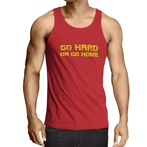 lepni.me Camisetas de Tirantes para Hombre ¡Go Hard or Go Home! - Refranes para Motociclistas, para Ciclistas, para Patinadores, Ciclistas (Medium Rojo Multicolor)
