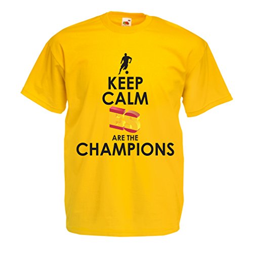 lepni.me Camisetas Hombre Españoles Son los campeones, Campeonato de Rusia 2018, Copa del Mundo - Equipo del fútbol de Camisa del admirador de España (Small Amarillo Multicolor)
