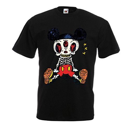 lepni.me Camisetas Hombre Esqueleto de un ratón (Large Negro Multicolor)