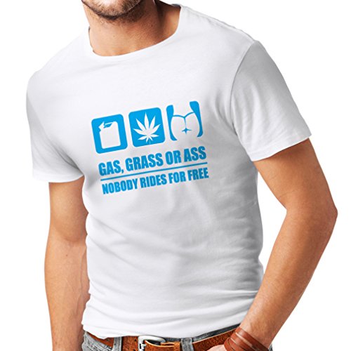 lepni.me Camisetas Hombre Gasolina, Hierba o asno Nadie viaja Gratis (Small Blanco Azul)