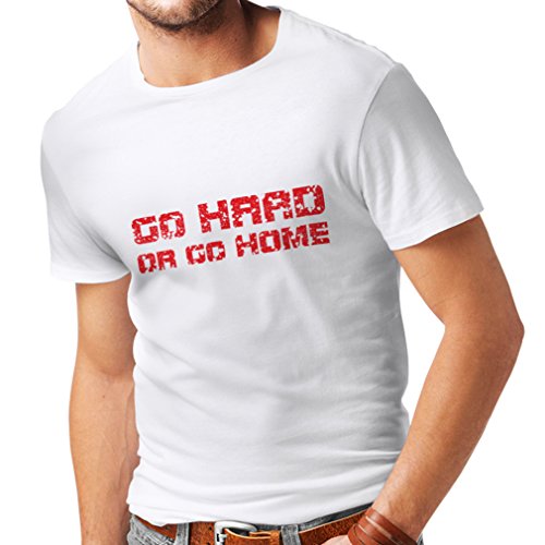 lepni.me Camisetas Hombre ¡Go Hard or Go Home! - Refranes para Motociclistas, para Ciclistas, para Patinadores, Ciclistas (Large Blanco Multicolor)
