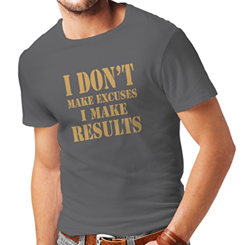 lepni.me Camisetas Hombre I Make Results - pierda Las Cotizaciones rápidas del Peso y los Refranes de motivación del Constructor del músculo (Medium Grafito Oro)