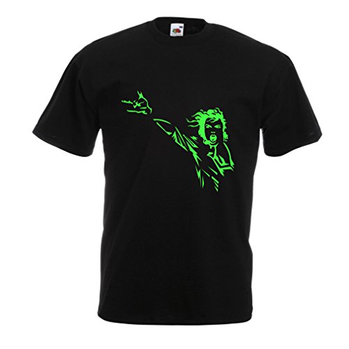 lepni.me Camisetas Hombre King of Pop, me Encanta M J - 80s / 90s, Camisa de Fiesta Musical (Small Negro Verde)