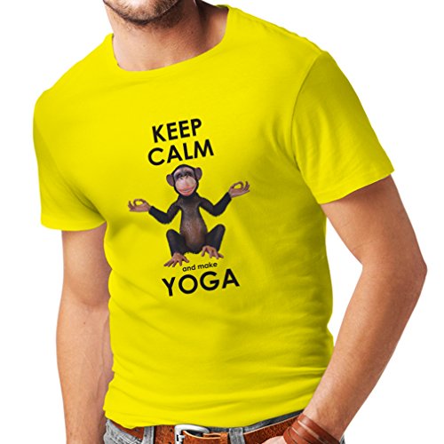 lepni.me Camisetas Hombre Mantenga la Calma y Haga Yoga Ashtanga Hatha Kundalini Yoga Prenatal (Medium Amarillo Multicolor)