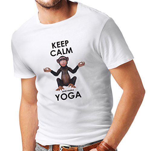 lepni.me Camisetas Hombre Mantenga la Calma y Haga Yoga Ashtanga Hatha Kundalini Yoga Prenatal (Medium Blanco Multicolor)