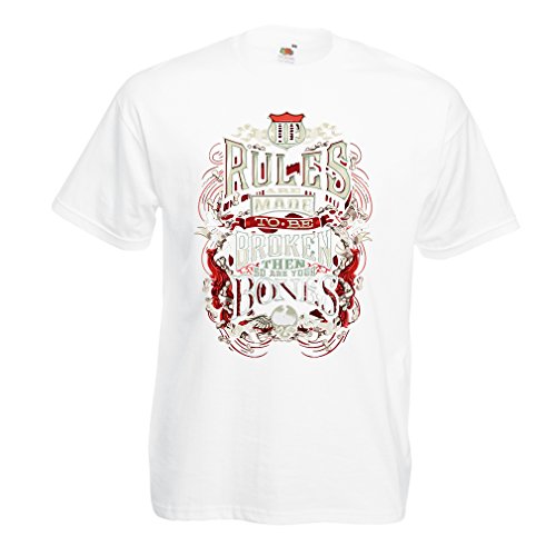 lepni.me Camisetas Hombre Motorista Salvaje, Metal, diseño de Roca, Graffiti gráfico (Small Blanco Multicolor)
