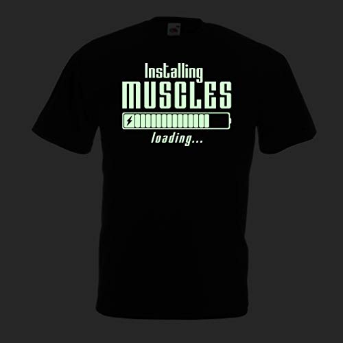lepni.me Camisetas Hombre Muscle Works Clothing - for Muscle Growth Masters, Vintage Design, Fitness Clothes (Small Negro Fluorescente)