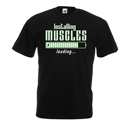 lepni.me Camisetas Hombre Muscle Works Clothing - for Muscle Growth Masters, Vintage Design, Fitness Clothes (Small Negro Fluorescente)