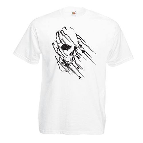lepni.me Camisetas Hombre Tatuaje de Calavera, Arte Gráfico Camisas del Día de los Muertos (Large Blanco Multicolor)
