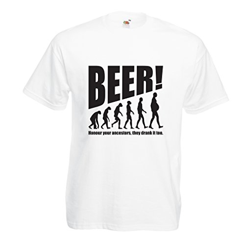 lepni.me Camisetas Hombre The Beervolution - Ideas Divertidas únicas sarcásticas del Regalo para los Amantes de la Cerveza, evolución de consumición (Small Blanco Negro)