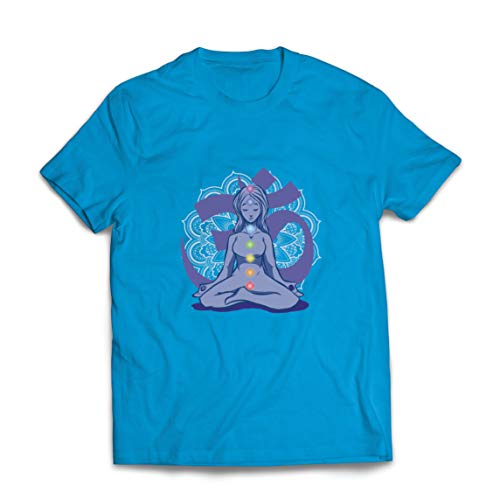 lepni.me Camisetas Hombre Yoga Meditación Namasté Asana Mandala Mente Cuerpo Alma (Large Azul Multicolor)