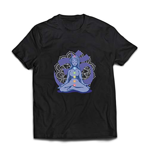 lepni.me Camisetas Hombre Yoga Meditación Namasté Asana Mandala Mente Cuerpo Alma (Medium Negro Multicolor)