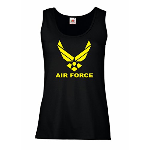 lepni.me Camisetas sin Mangas para Mujer United States Air Force (USAF) - U. S. Army, USA Armed Forces (Medium Negro Amarillo)