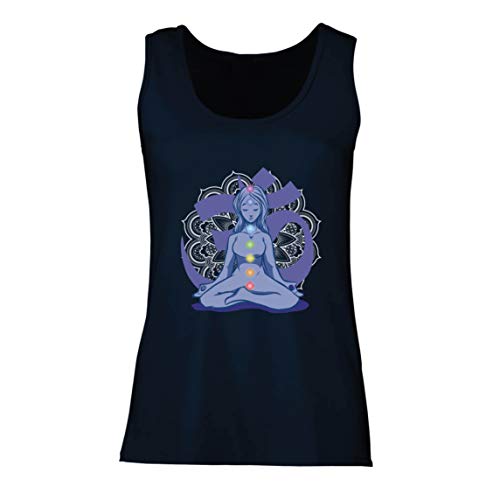 lepni.me Camisetas sin Mangas para Mujer Yoga Meditación Namasté Asana Mandala Mente Cuerpo Alma (Large Azul Multicolor)